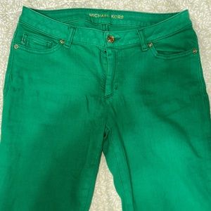 Micheal Kors Green Denim Pants, Gold Detailing